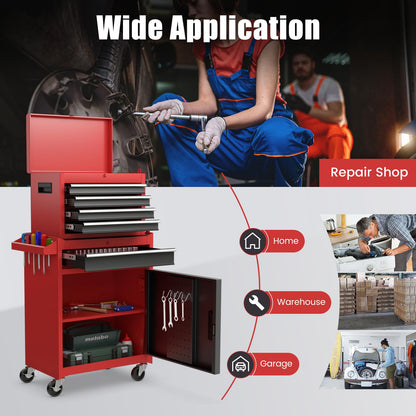 2 in 1 Lockable Metal Tool Chest with Removable Top Cabinet (with Adjustable Shelf)