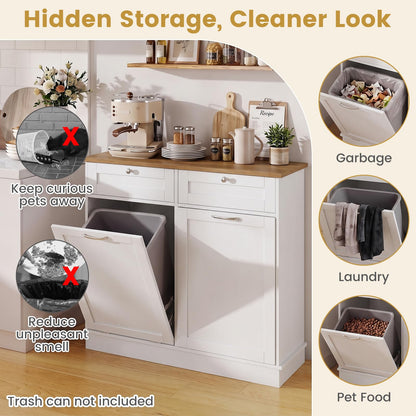 Hidden Tilt Out Trash Bin Cabinet with Shelves Wooden Storage Organizer for Kitchen