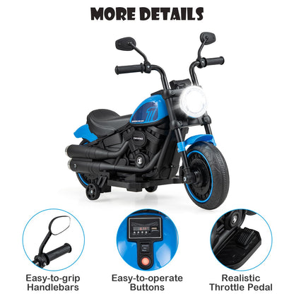 6V Kids Ride On Motorcycle with Training Wheels and Headlight for Toddlers
