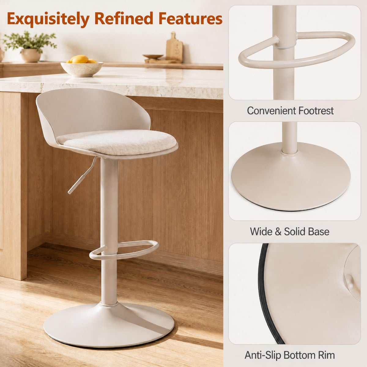 Swivel Bar Stools with Linen Seat
