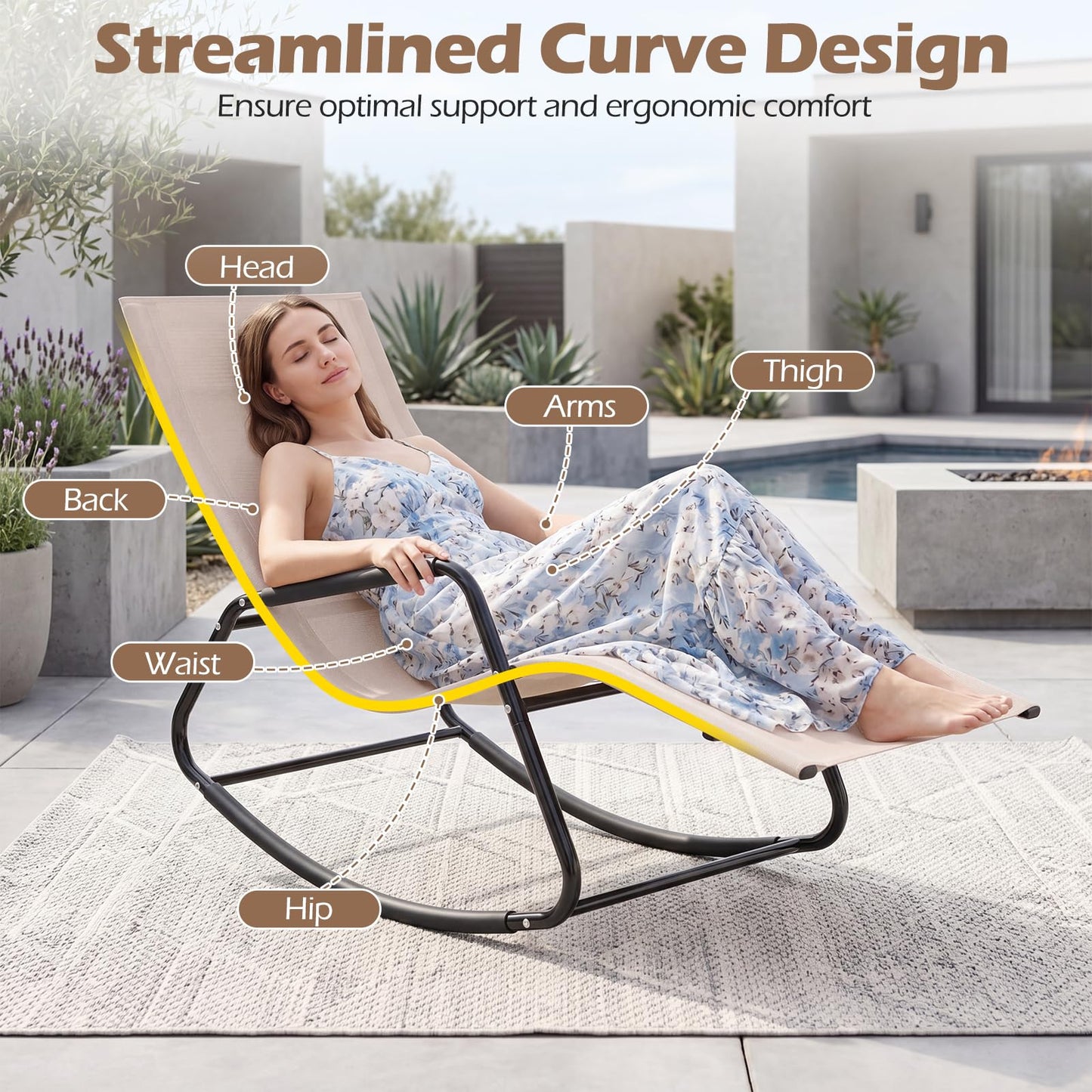 Rocking Sun Lounger, Zero Gravity Recliner Garden Rocking Chair with Armrests