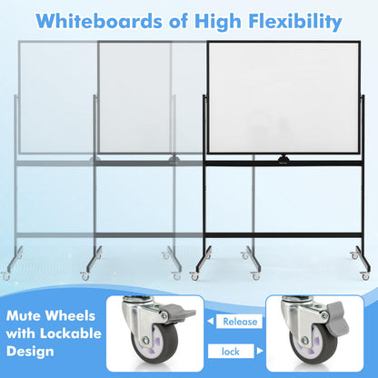 Height Adjustable Magnetic Double Sided Whiteboard with Wheels