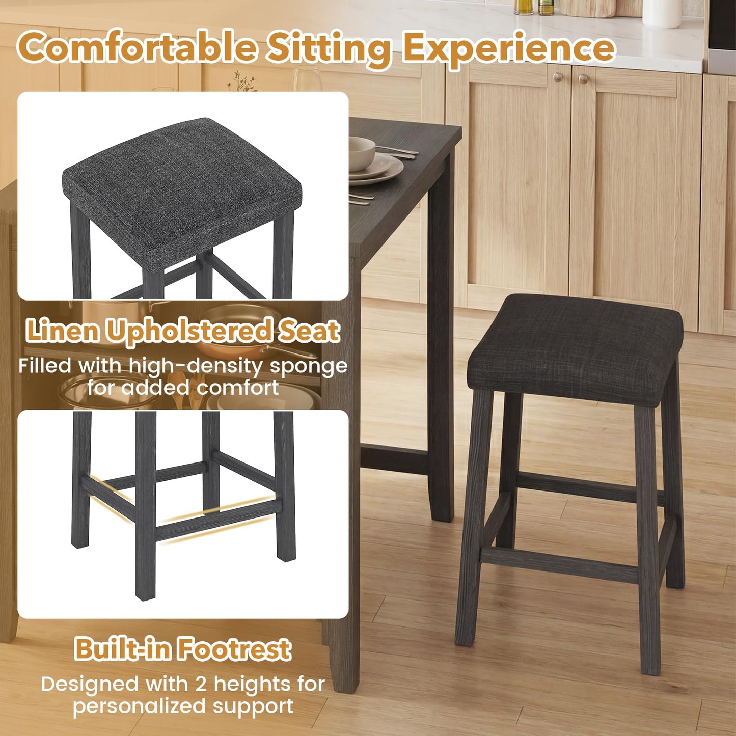 3 Piece Bar Table Set with Power Outlet, Dining Table