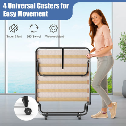 Rollaway Folding Bed with Memory Foam Mattress Guest Bed with Wheels