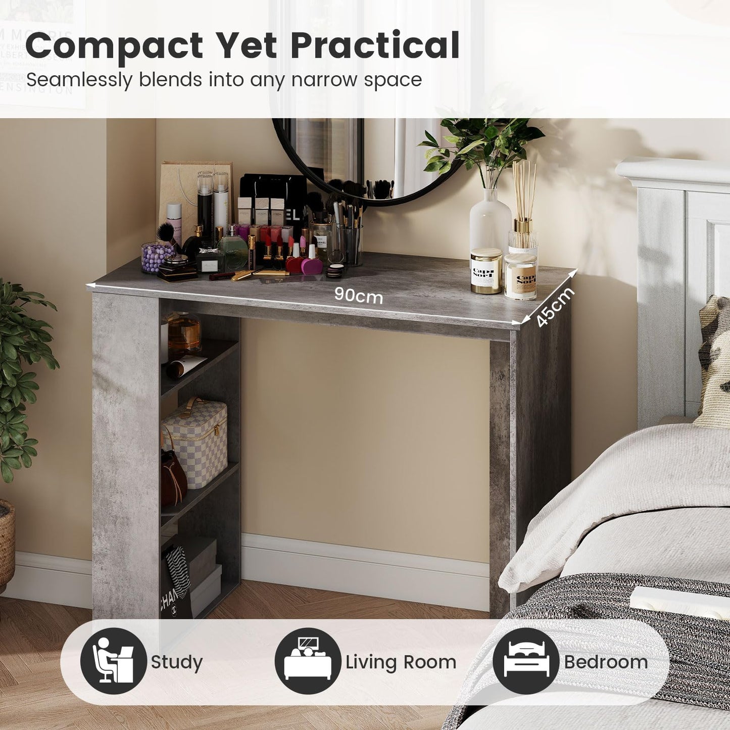 Computer Desk with Bookshelf for Study Living Room