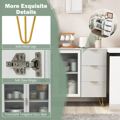 Modern Sideboard Storage Cabinet with 2 Glass Doors and 3 Drawers