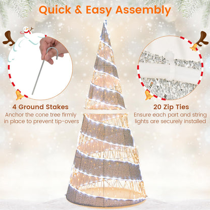 5FT Pre-lit Christmas Cone Tree with Warm White and White LED Lights