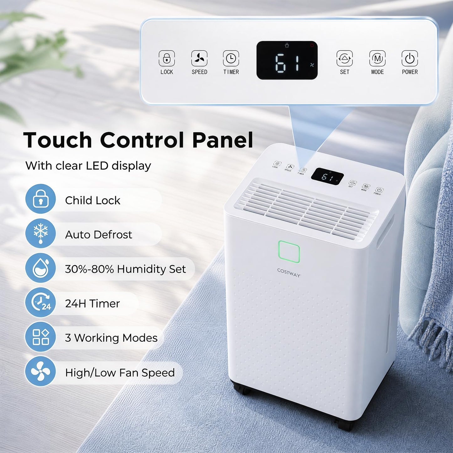 10L/Day Dehumidifier and Electric Dehumidifier with 3 Modes