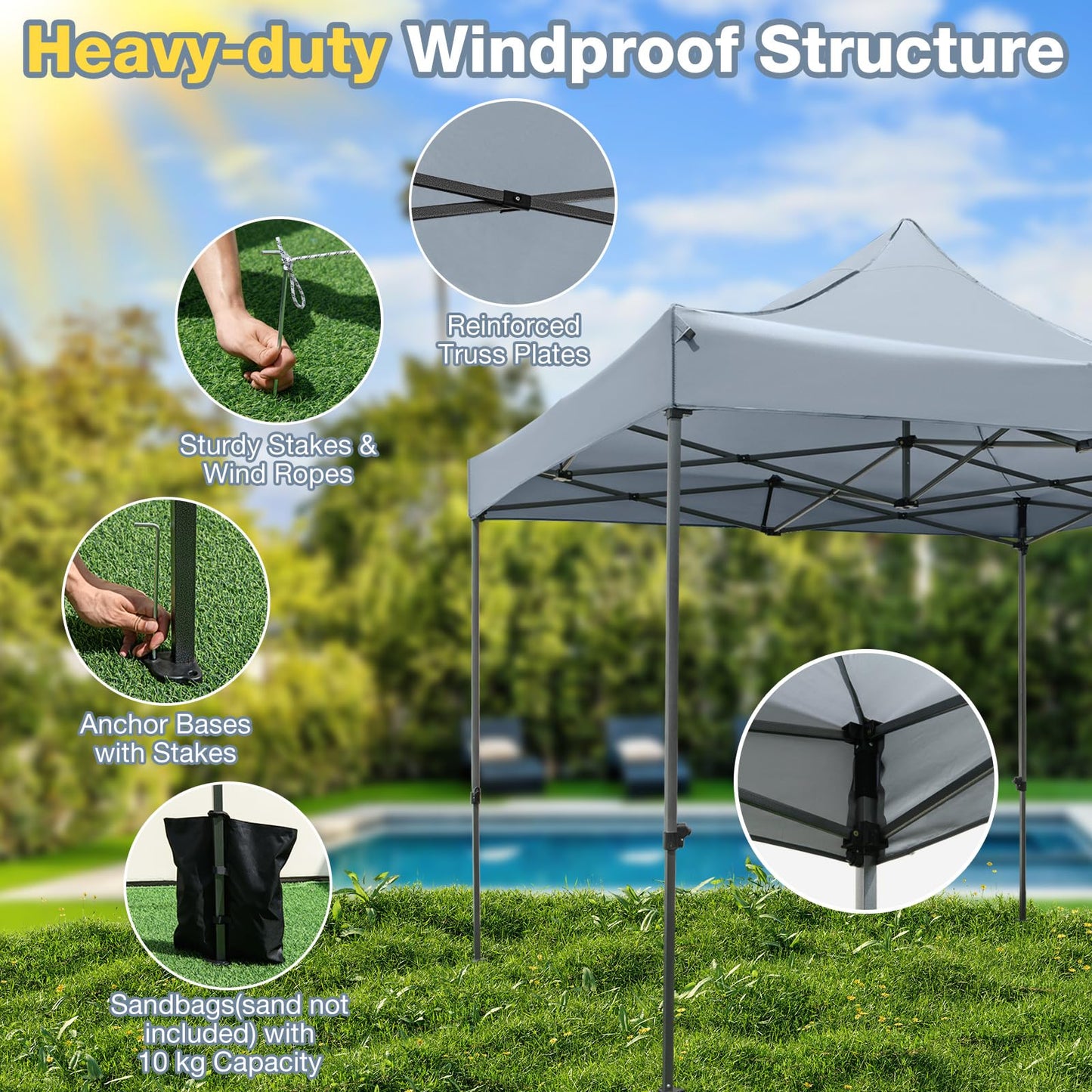 3m x 3m Pop up Canopy Tent, Height Adjustable Easy Setup Gazebo Shelter with Wheeled Bag
