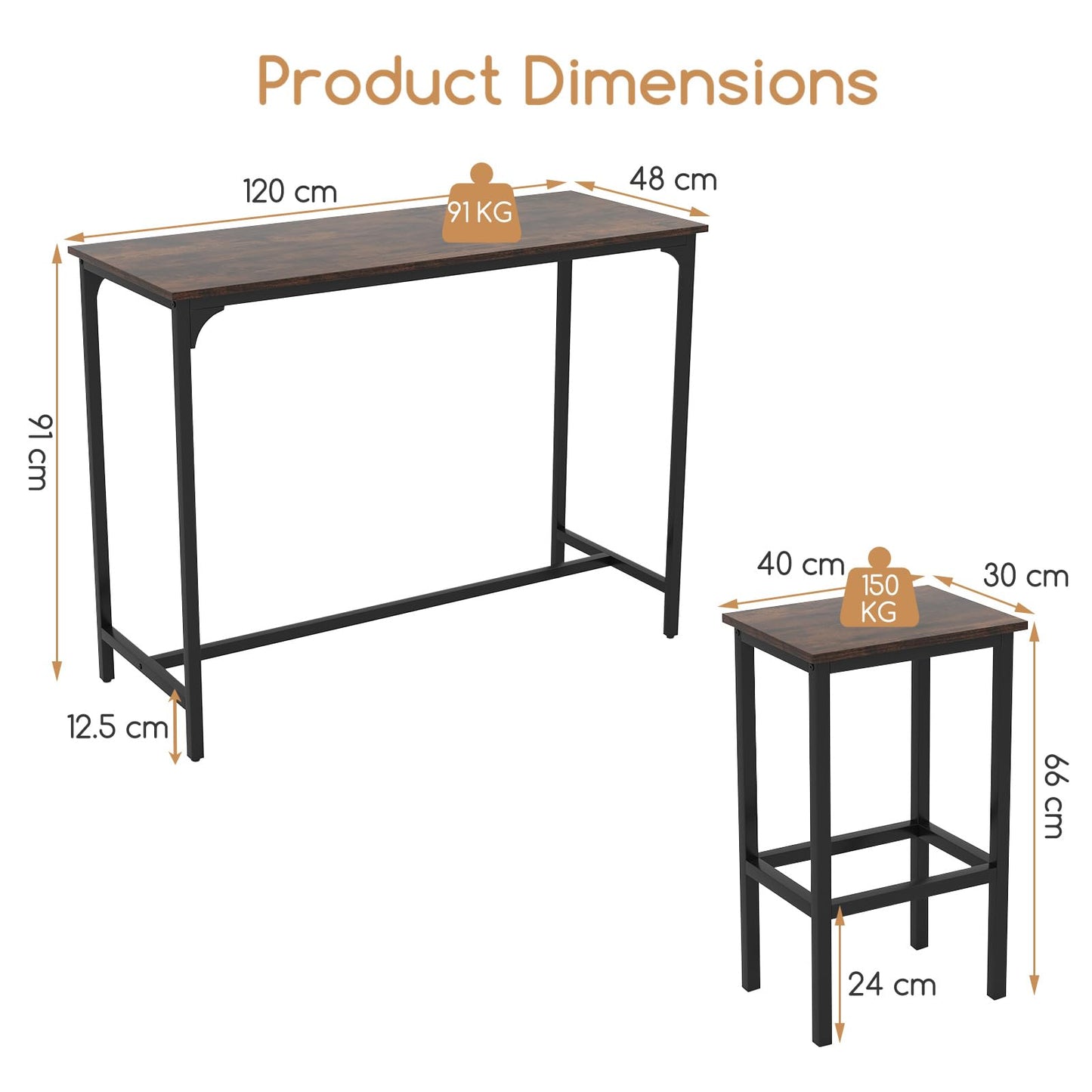 3 Piece Dining Table Set with High Top Rectangular Pub Table and Chairs