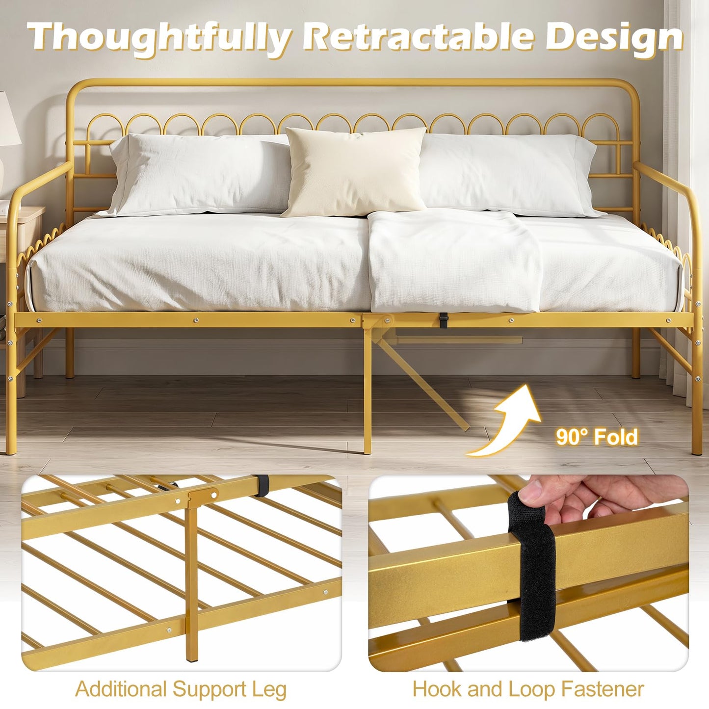 Single Daybed with Trundle and Curved Backrest and Armrests No Box Spring Needed