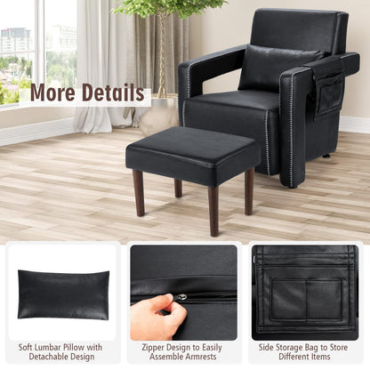 Modern Upholstered Padded Accent Chair with Footstool and Lumbar Pillow