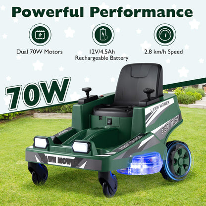 12V Ride on Lawn Mower for Kids with Dual Control Sticks and LED Lights