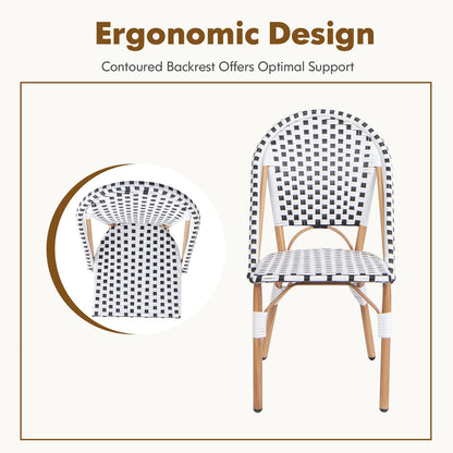 GiantexUK Rattan Outdoor Set of 2 Metal Frame Garden Chairs with Backrest & Adjustable Foot Pads