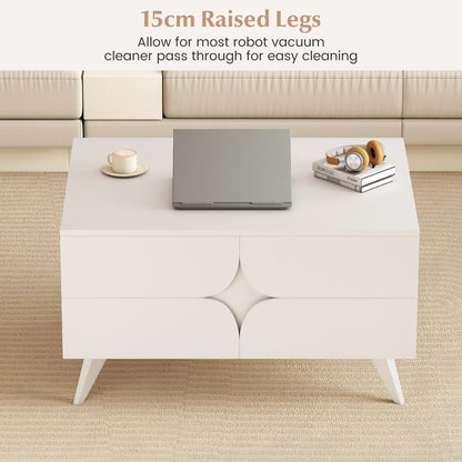 Coffee Table, Wooden Cocktail Table Sofa Side Snack Tables with 3 Doors and Back Open Shelf