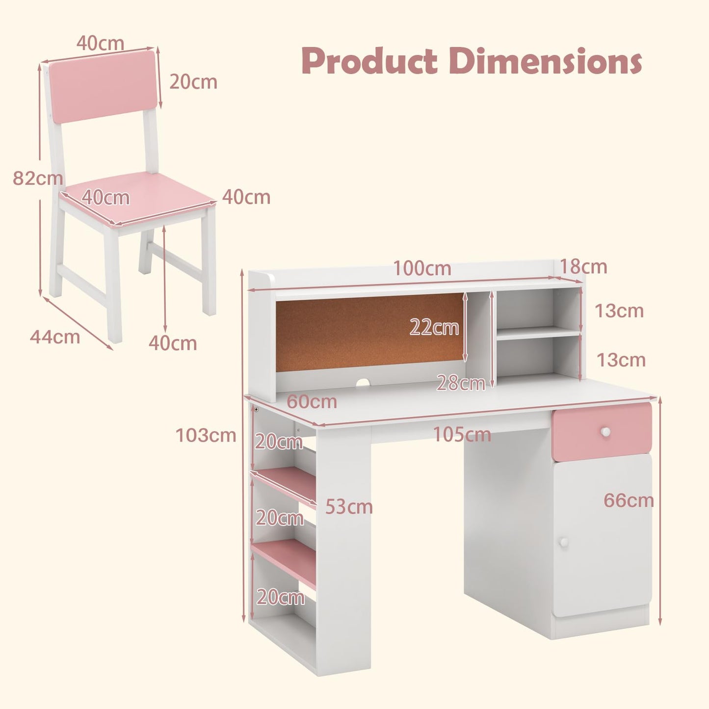 Kids Desk and Chair Set with 3-Tier Shelf and Drawer