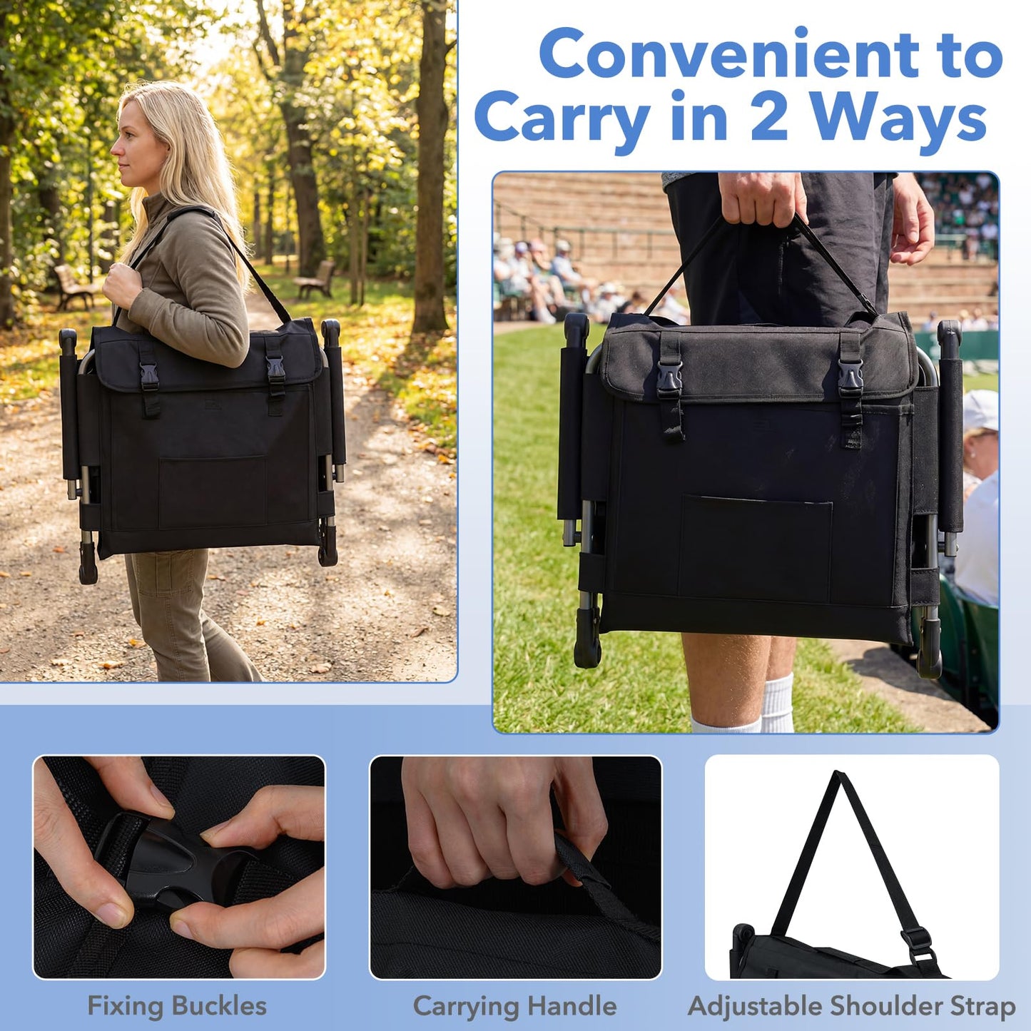 Foldable Stadium Seat, Padded Camping Chair with Back Support