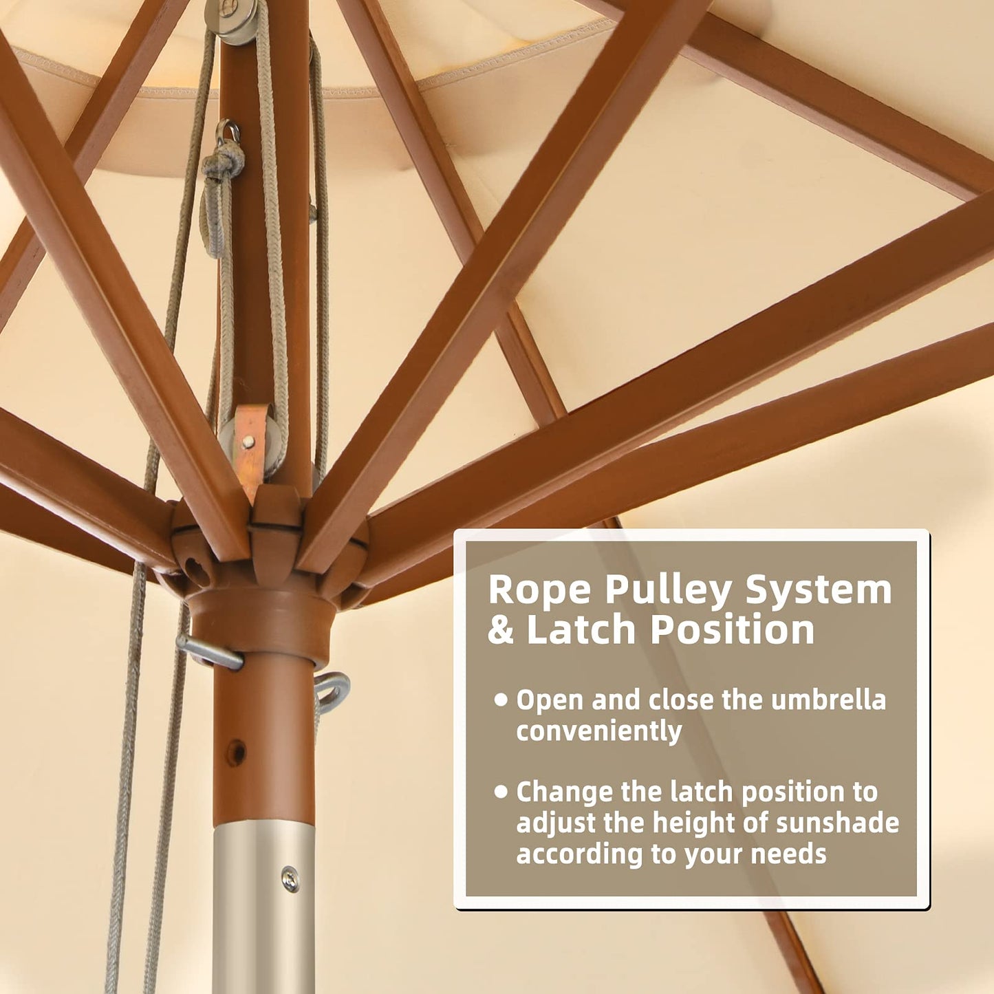2.7/3m Wooden Patio Parasol Sun Shade Umbrella with 8 Ribs