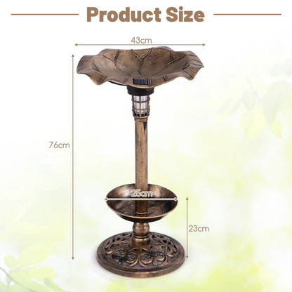43cm Outdoor Birds Table with Solar Light & Lotus Leaf Bowl