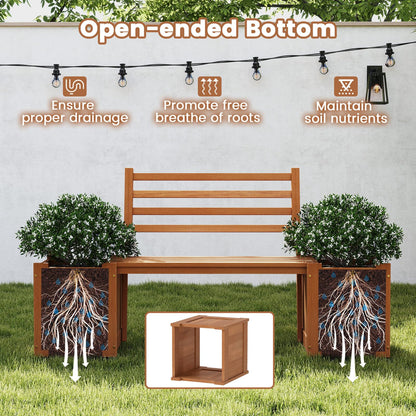 2-in-1 Wooden Planter with Bench, Raised Garden Bed with Open-ended Bottom