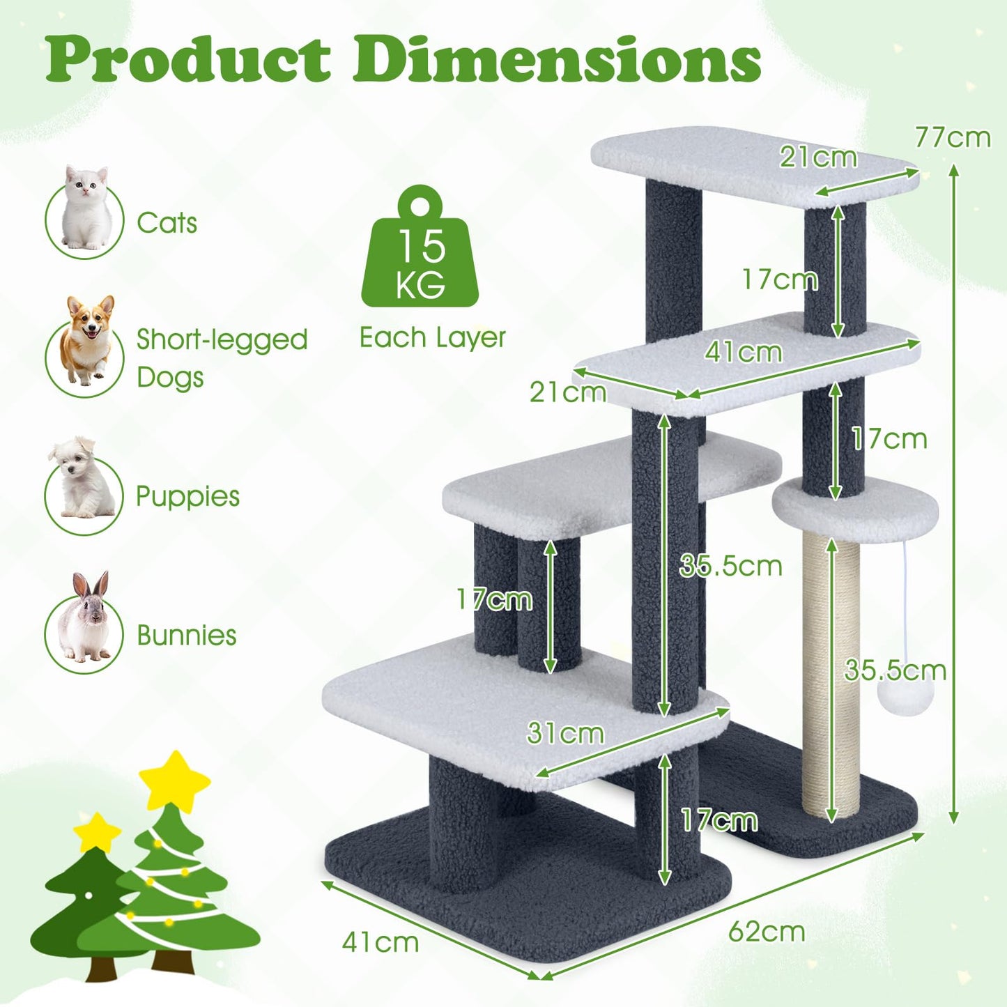Cat Stairs, 2-in-1 Cat Tree Tower Pet Steps with Sisal Scratching Posts