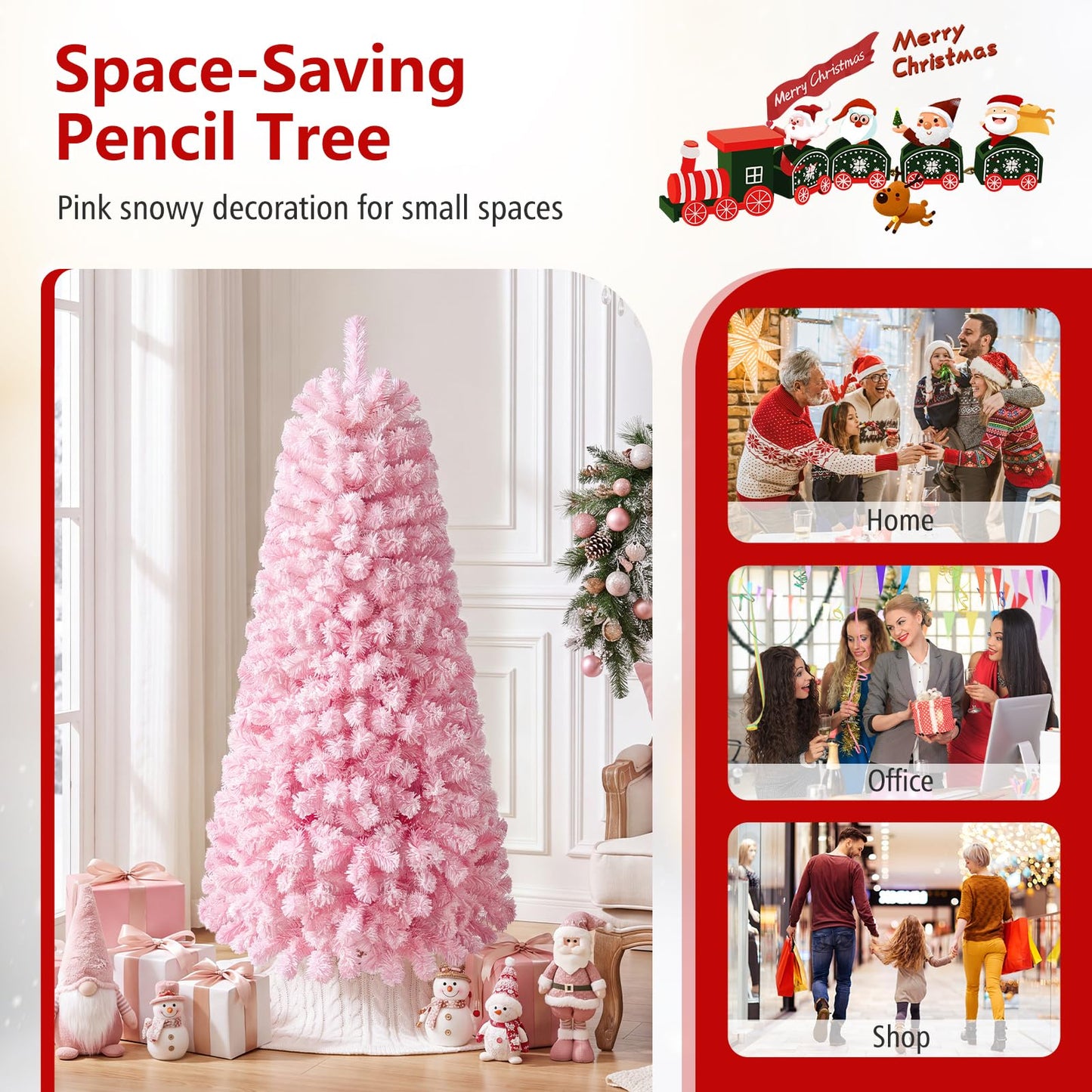 Artificial Christmas Tree, Snow Flocked Xmas Tree with Branch Tips and Foldable Metal Stand