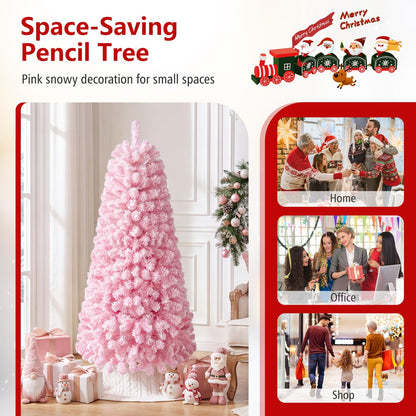 Artificial Christmas Tree, Snow Flocked Xmas Tree with Branch Tips and Foldable Metal Stand