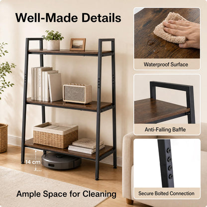3-Tier Ladder Shelf & Corner Stand, Rustic Brown