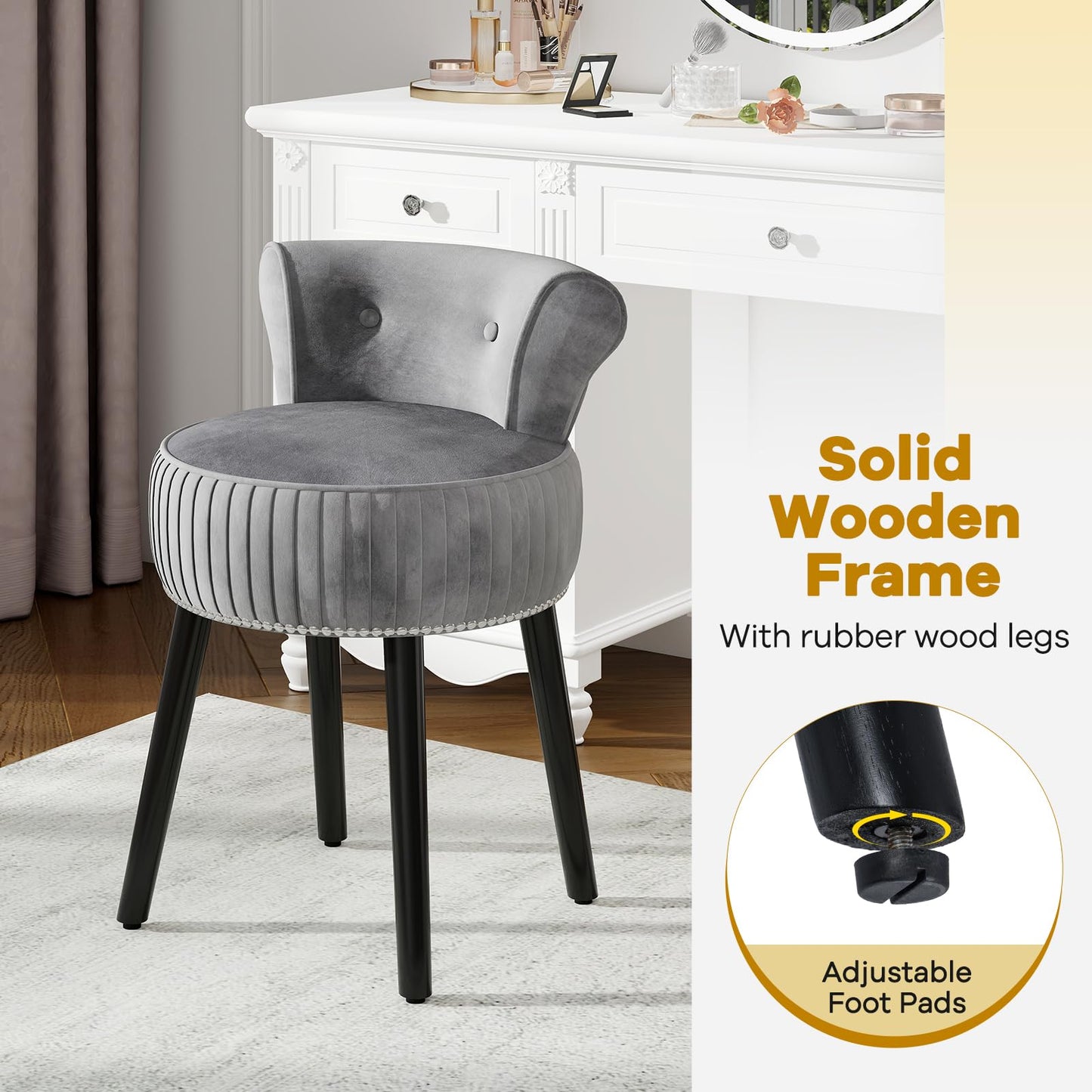 Dressing Table Stool, Upholstered Velvet Vanity Stool Chair Footrest