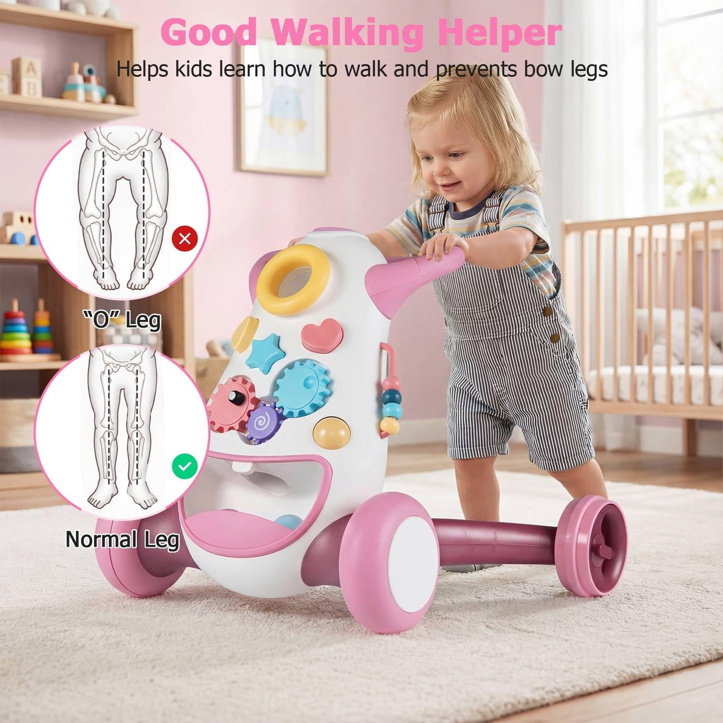 2 in 1 Montessori Baby Walker, Sit to Stand Learning Walkers with Adjustable Rear Wheel