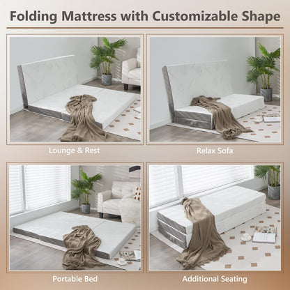 Cooling Gel Memory Foam Folding Mattress with Bamboo Cover and Mesh Border Fabric