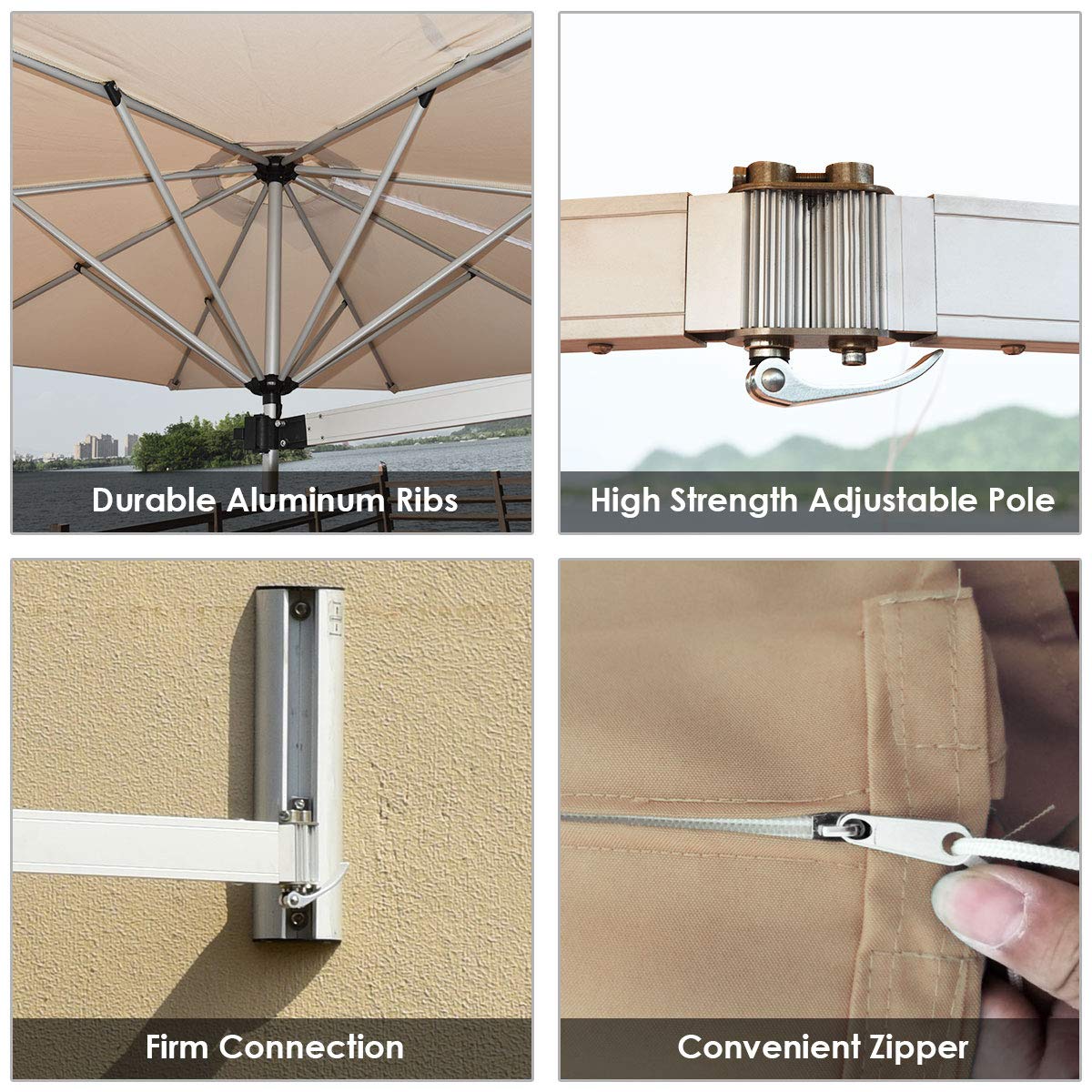 Outdoor Tilting Sunshade Umbrella with Large Shading Area