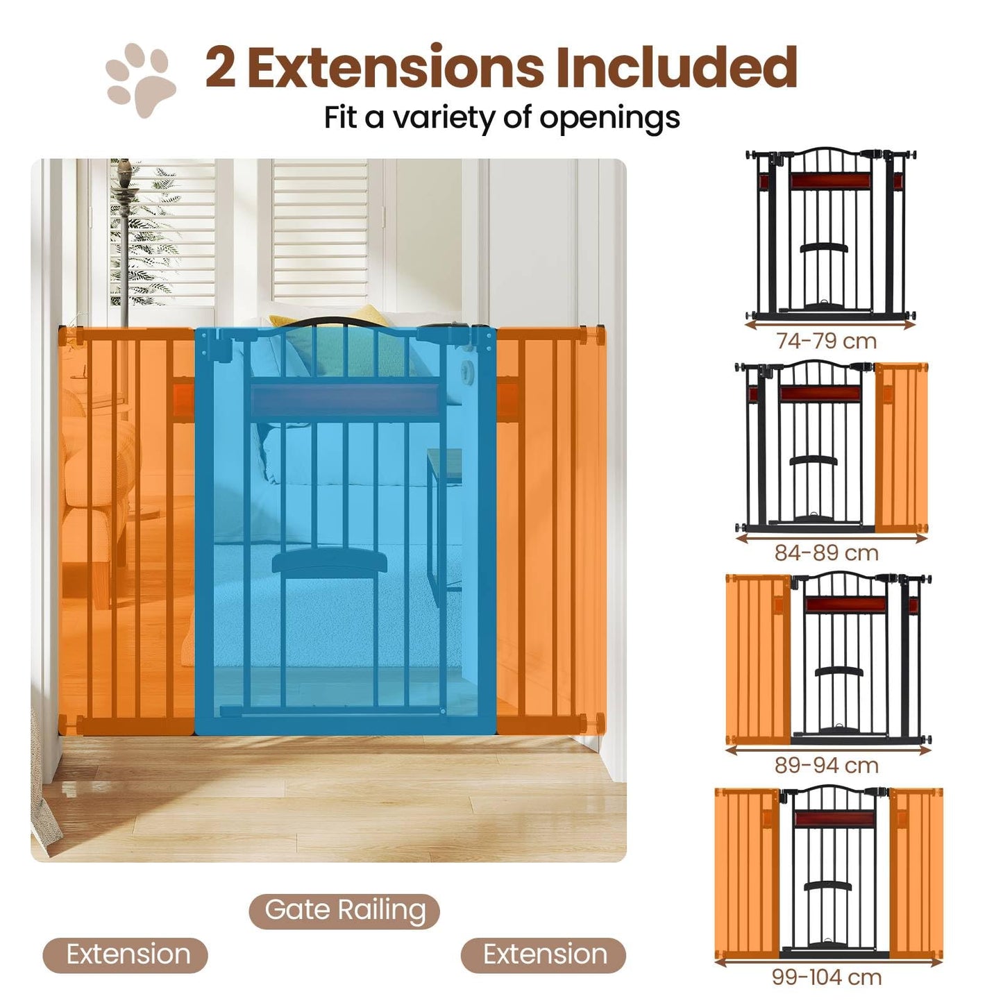 Extra Wide Walk Through Pet Gate with Small Door and 2 Extensions
