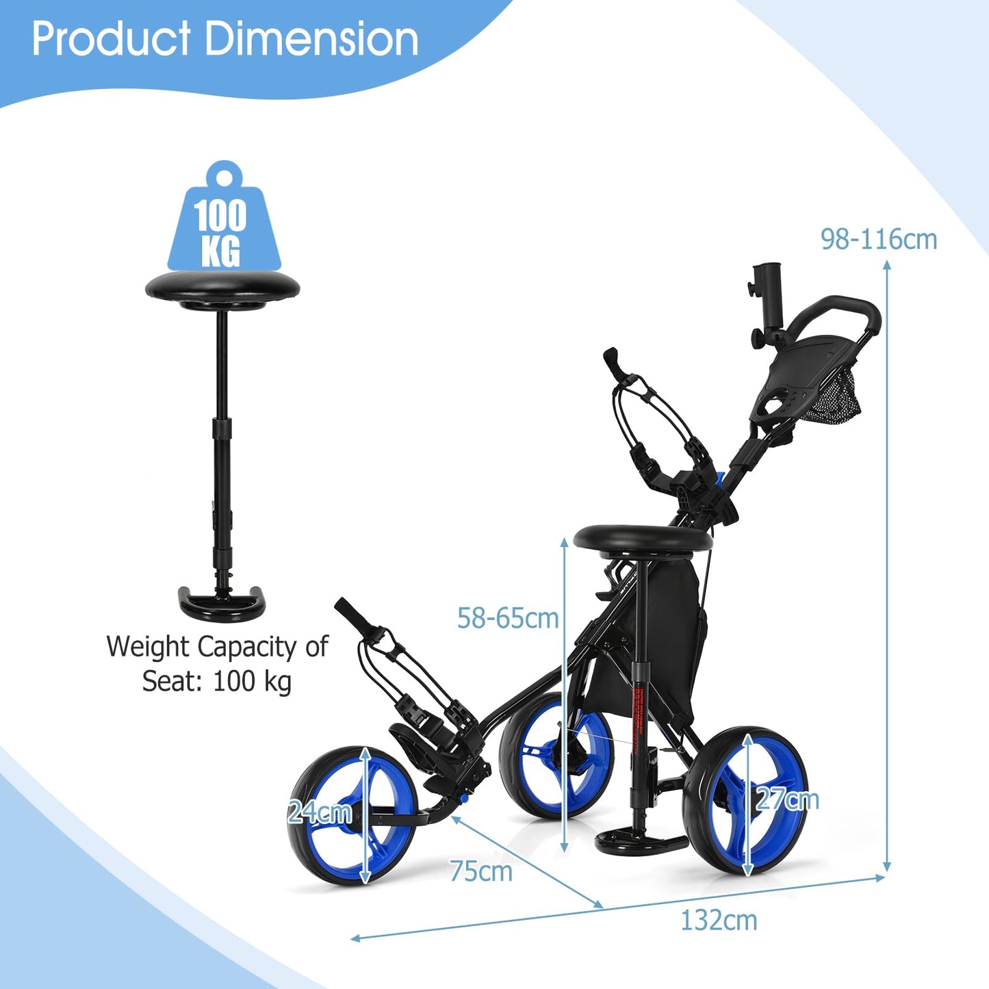 Golf Push Pull Cart with Storage Bag and Foot Brake