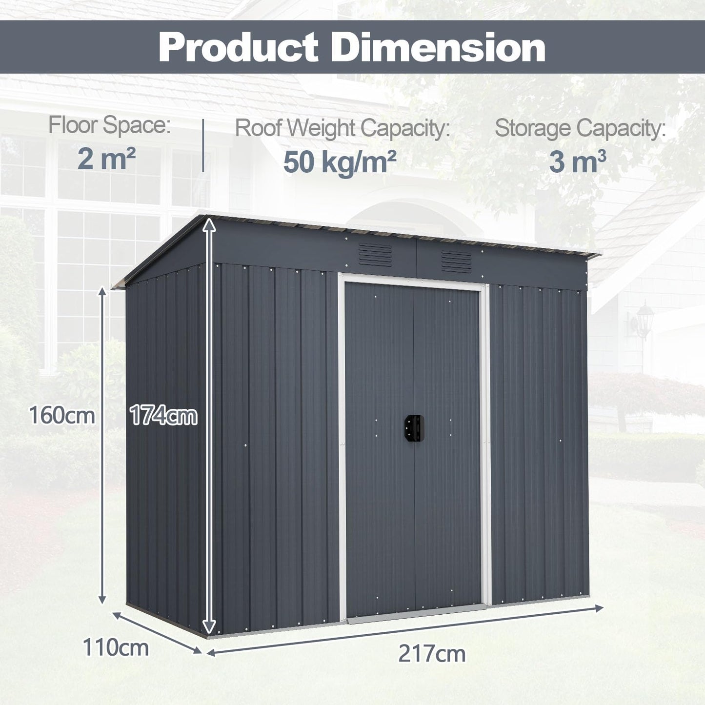 GiantexUK 7x3.6FT Metal Garden Shed, Slope Roof Backyard Garage Utility Shed Building