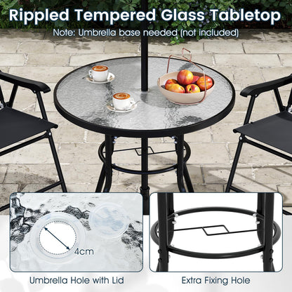 6 Piece Garden Furniture Sets with Parasol, Patio Dining Set with 4 Folding Chairs