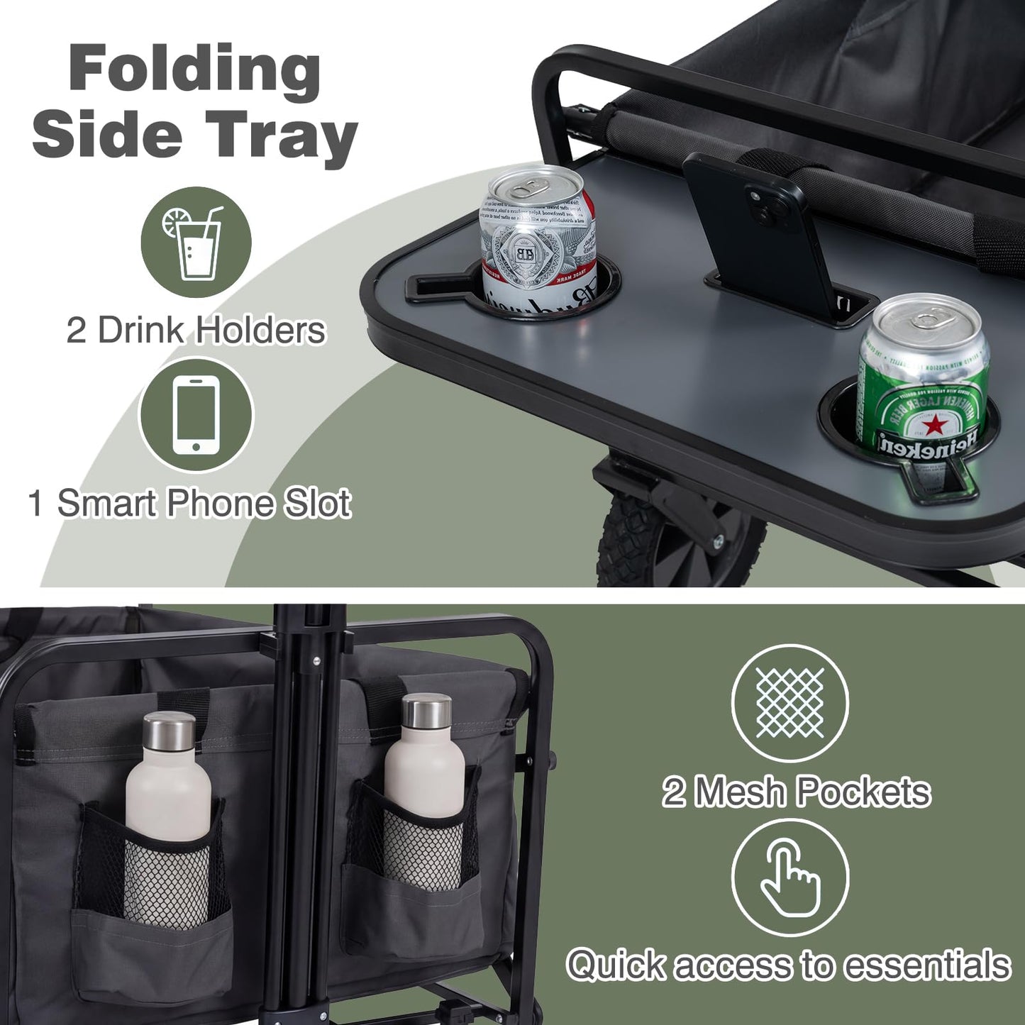 Collapsible Wagon Cart with Flexible Handle and Cup Holders