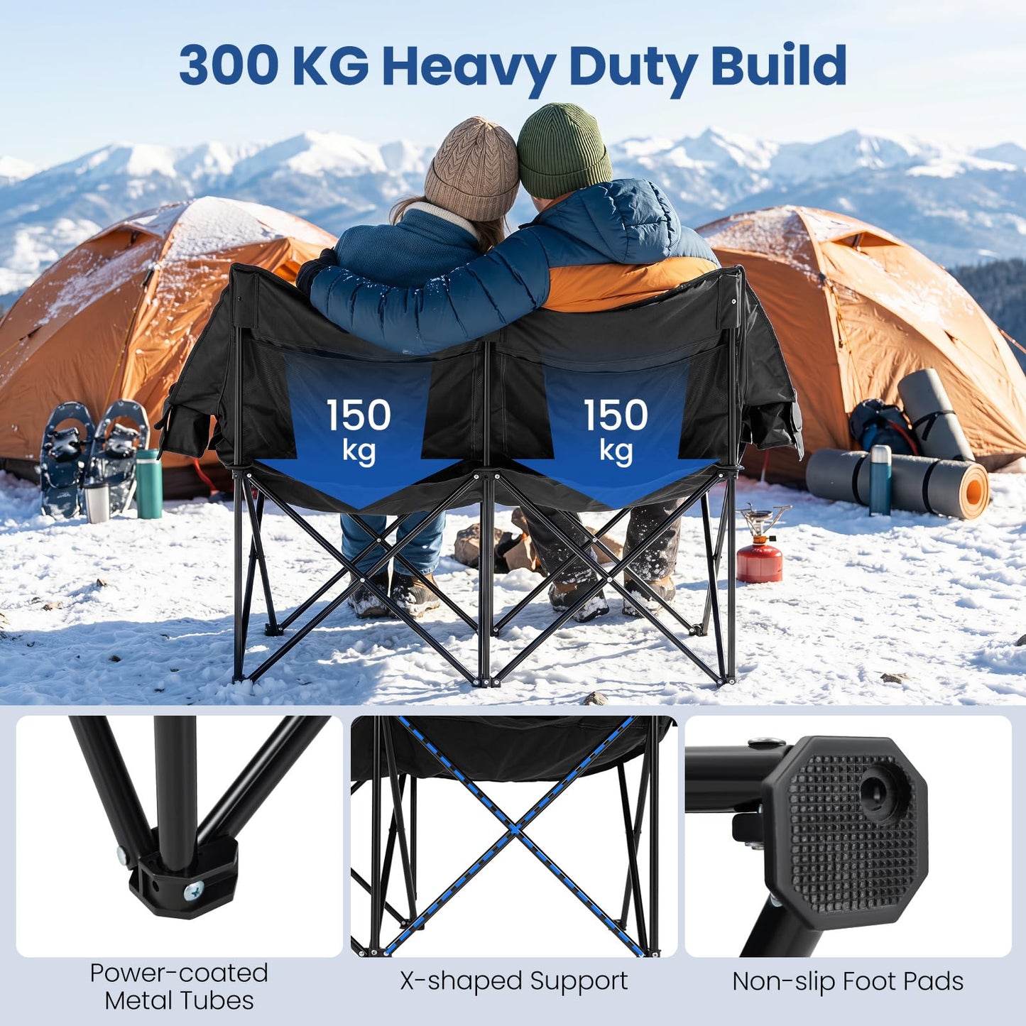 Oversized Heated Double Camping Chair, 3 Heat Levels, 300kg