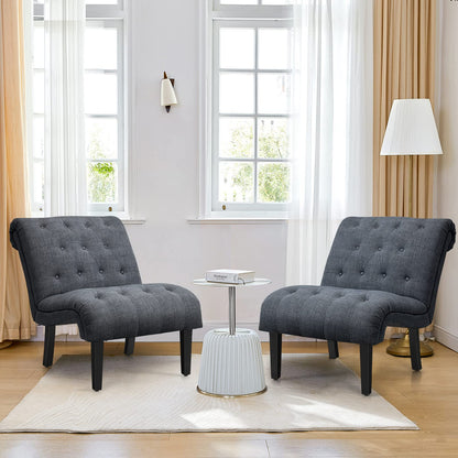 Modern Upholstered Accent Chair with Button Tufted Linen Fabric