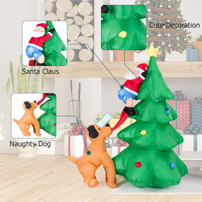 1.8m Inflatable Dog Chasing Santa to a Christmas Tree with LED Lights