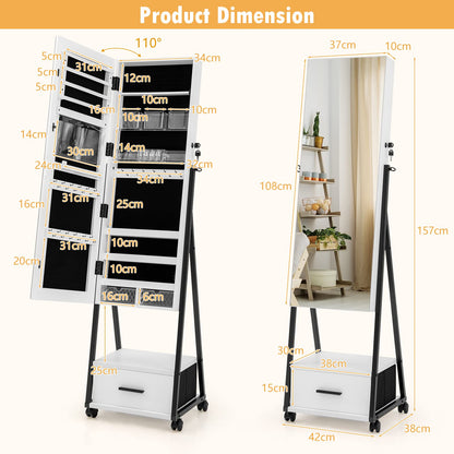 Mobile Standing Lockable Jewelry Cabinet with Full Length Mirror