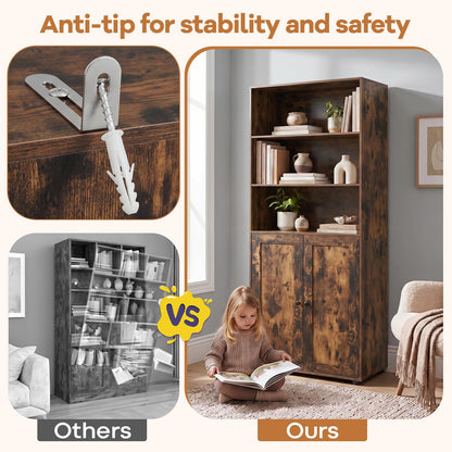 181 CM Tall Bookcase with 3 Shelves and Adjustable Shelf for Home Office