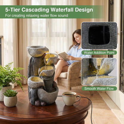 GiantexUK 5-Tier Outdoor Water Fountain, Cascading Waterfall Feature