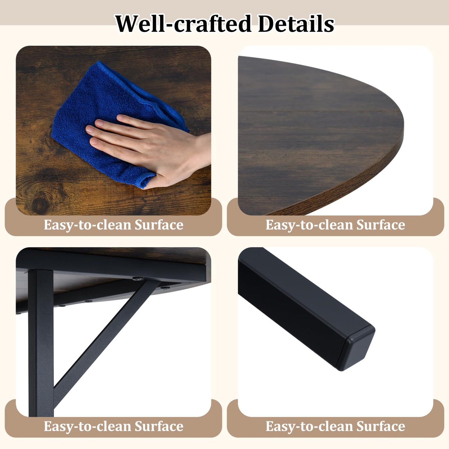 Dining Table for 4-6 People, Round Wooden Kitchen Tables with Storage Shelves