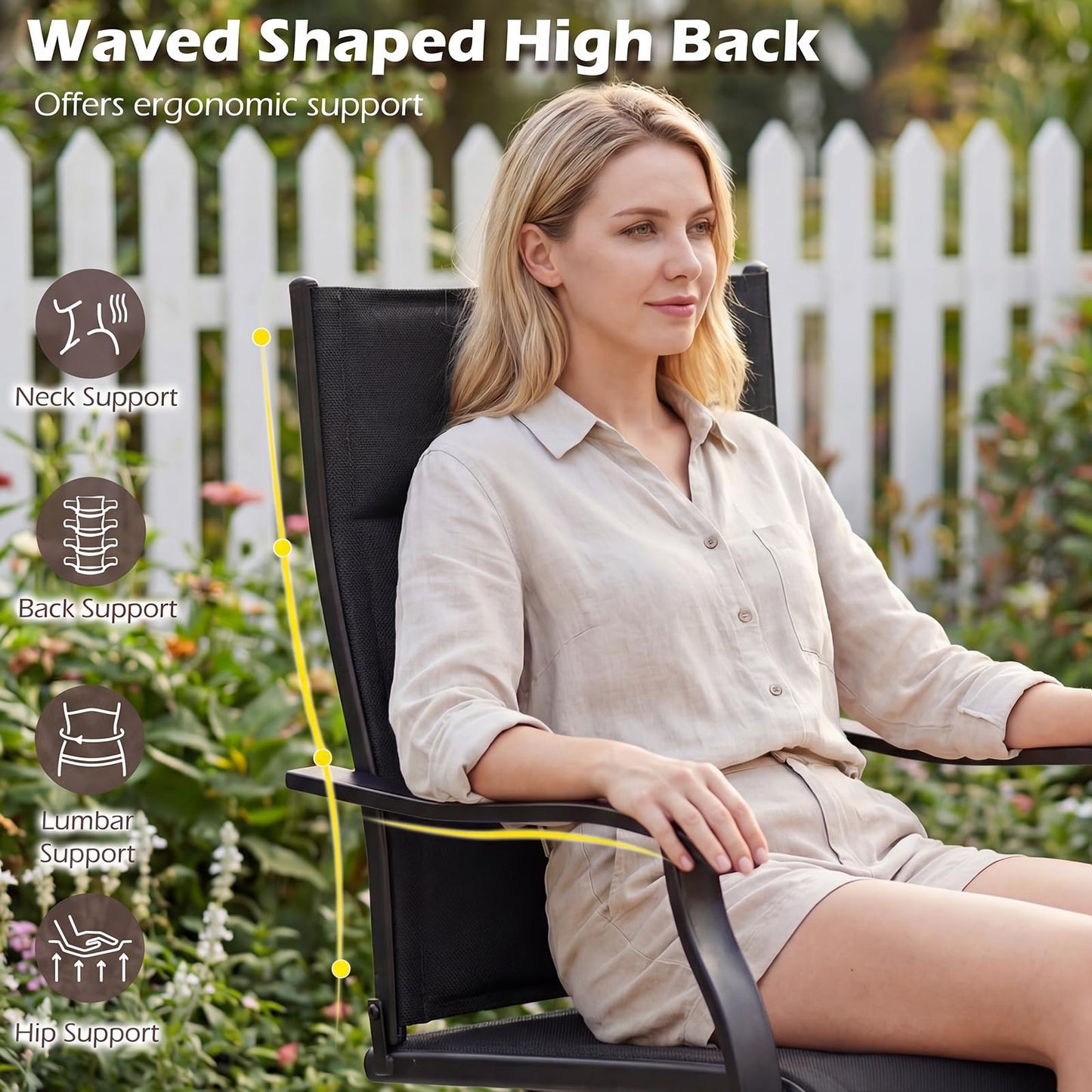 Swivel Garden Chairs Set of 2, Patio Dining Chairs with Backrest & Armrest