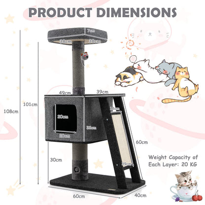 Cat Tree Tower with Scratching Ramp Posts and Top Plush Perch