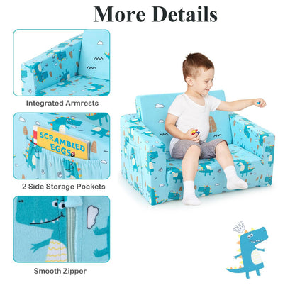 2-in-1 Toddler Sofa Fold-Out Couch Convertible with Side Pockets