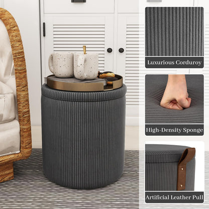 Round Ottoman with Storage Set of 2 with Removable Lids and Padded Seats