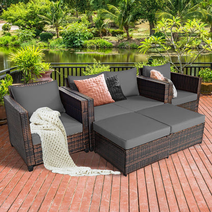 5 Pieces Outdoor Rattan Patio Furniture Set with Removable Cushions