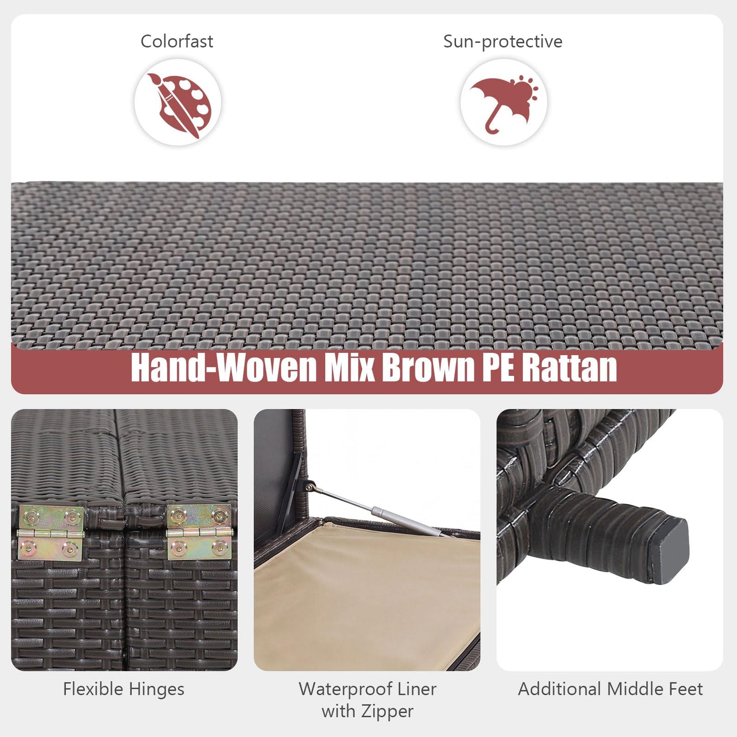 GiantexUK 270/660L Garden Storage Box, Weatherproof Rattan Deck Box with Zippered Liner and Solid Pneumatic Rod